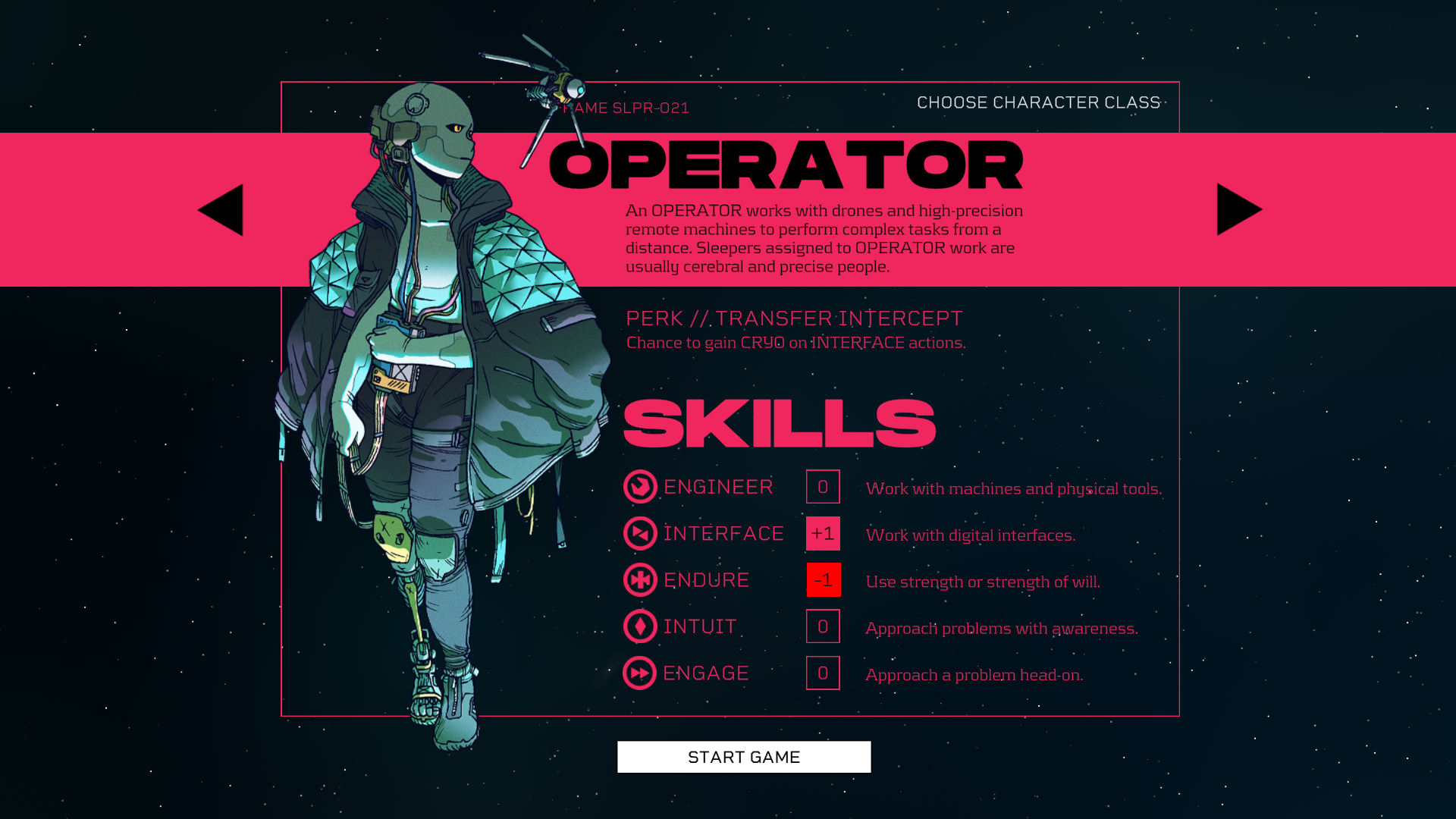 Citizen sleeper screenshot of the Operator class.