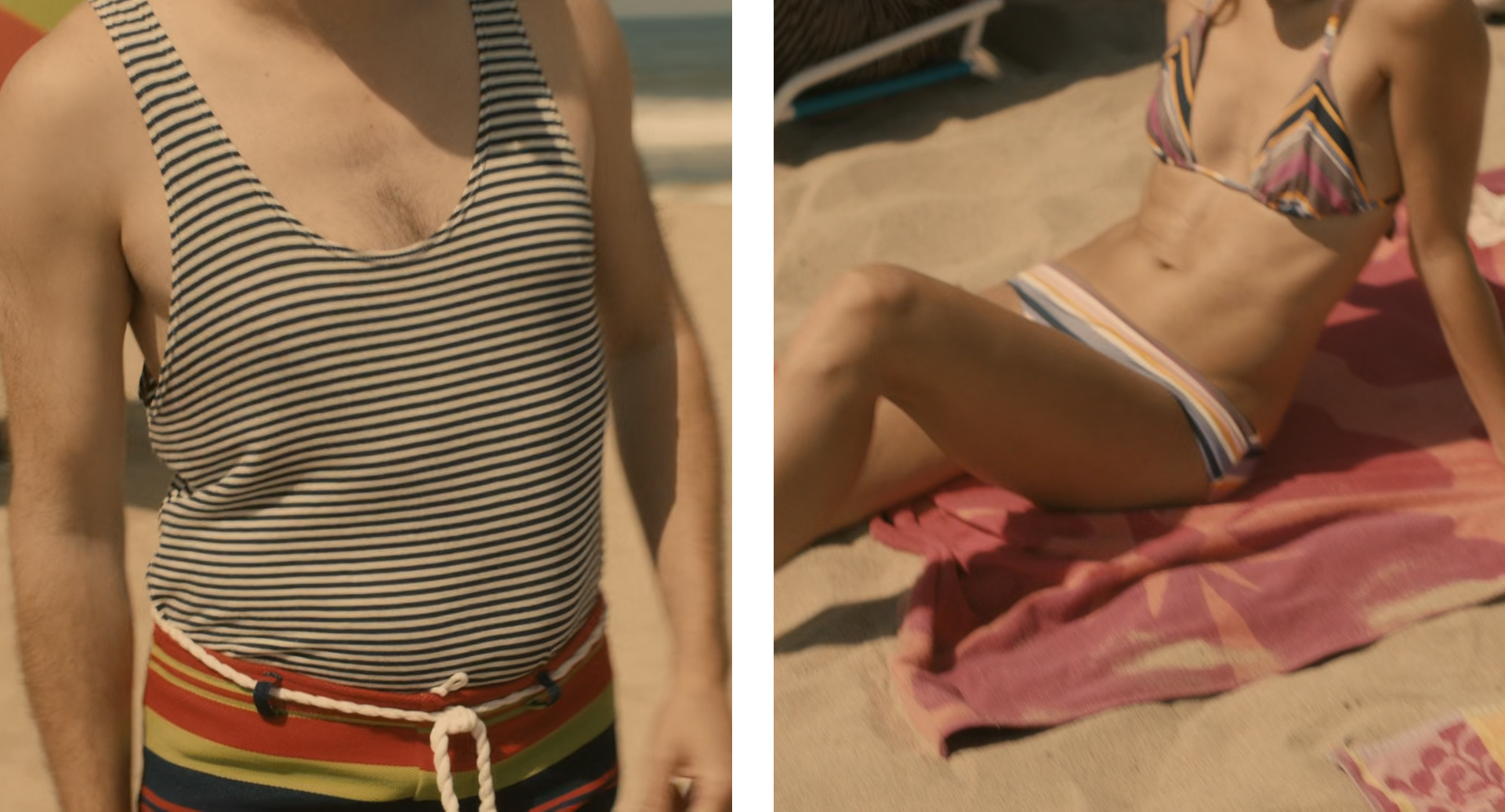 Her screenshot- beach scene showing interesting vintage stripes with mid-century color palettes
